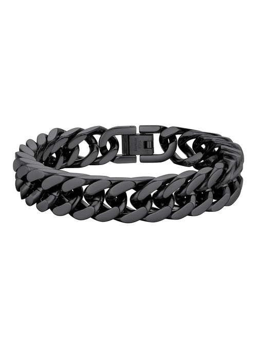 12Mm Cuban Chains Bracelets for Men Black Chunky Stainless Steel Franco Link Bracelet Father'S Day Hand Bracelet Jewelry Birthday Teen Graduation Gifts 7.5 Inch