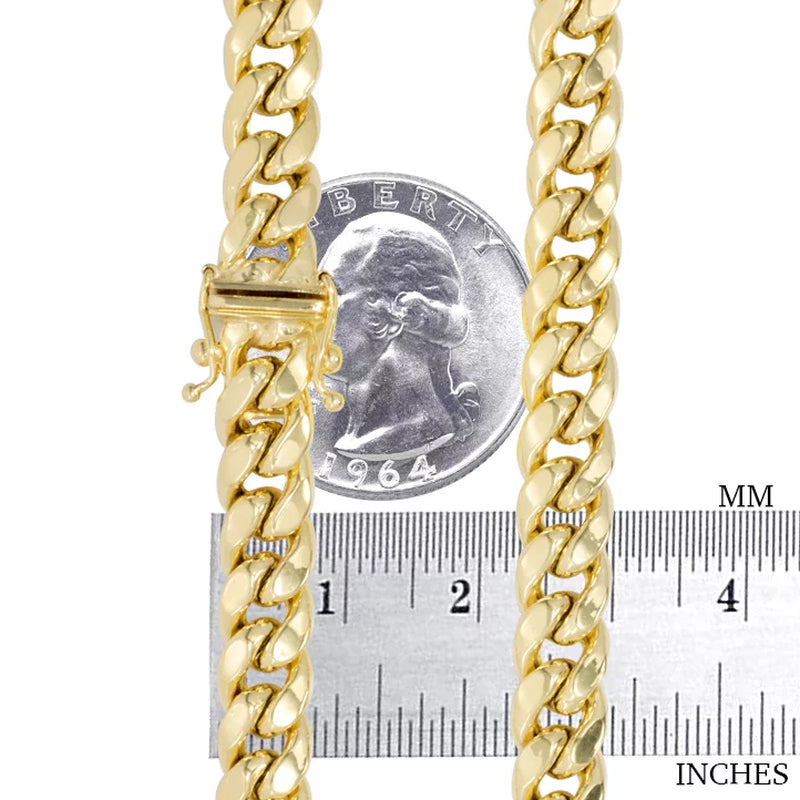 14K Real Yellow Gold Miami Cuban Link 7.5Mm Chain Necklace (16"-30") Italian Jewelry for Men & Women