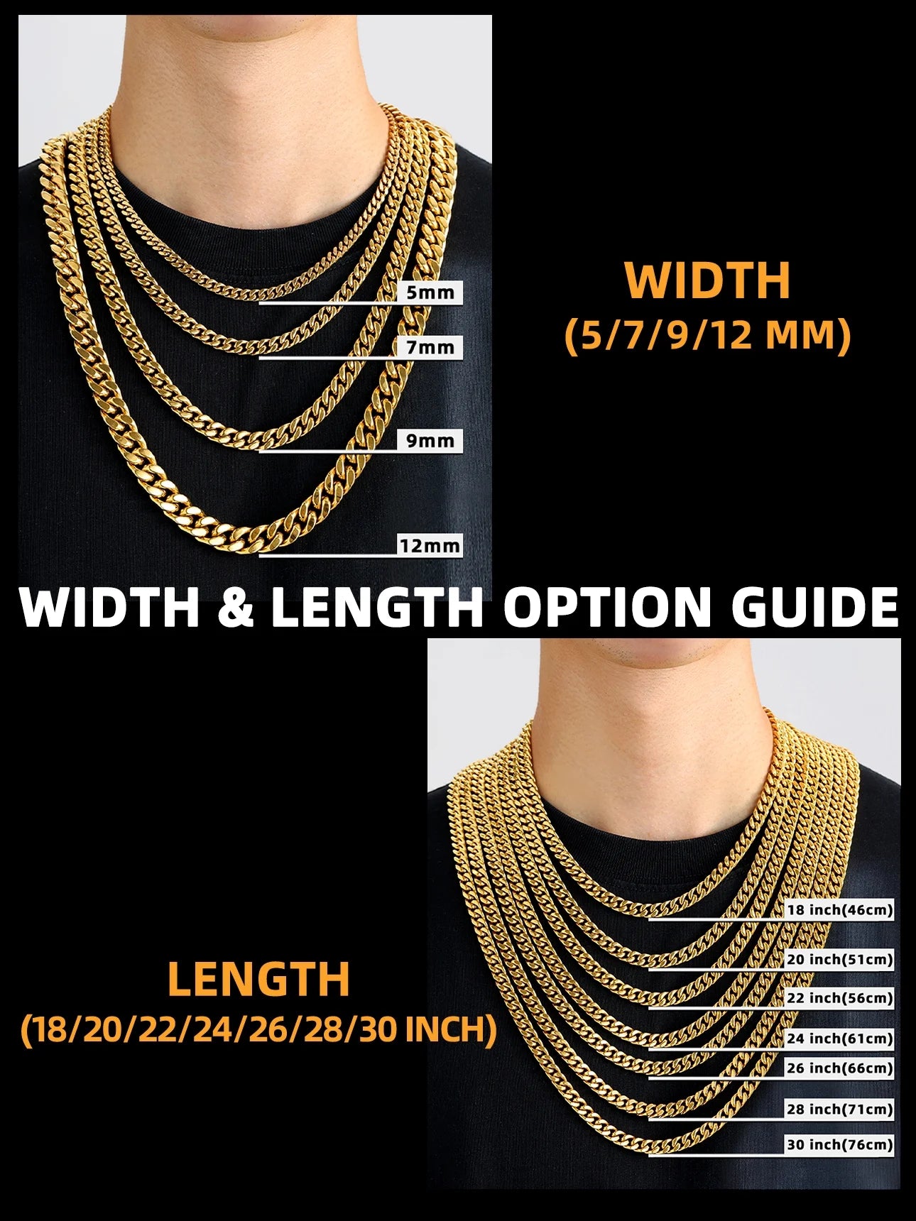 5Mm 18K Gold Filled Cuban Chain Necklaces, 30 Inch Heavy Chunky Stainless Steel Curb Necklace Hip Hop Punk Jewelry for Women
