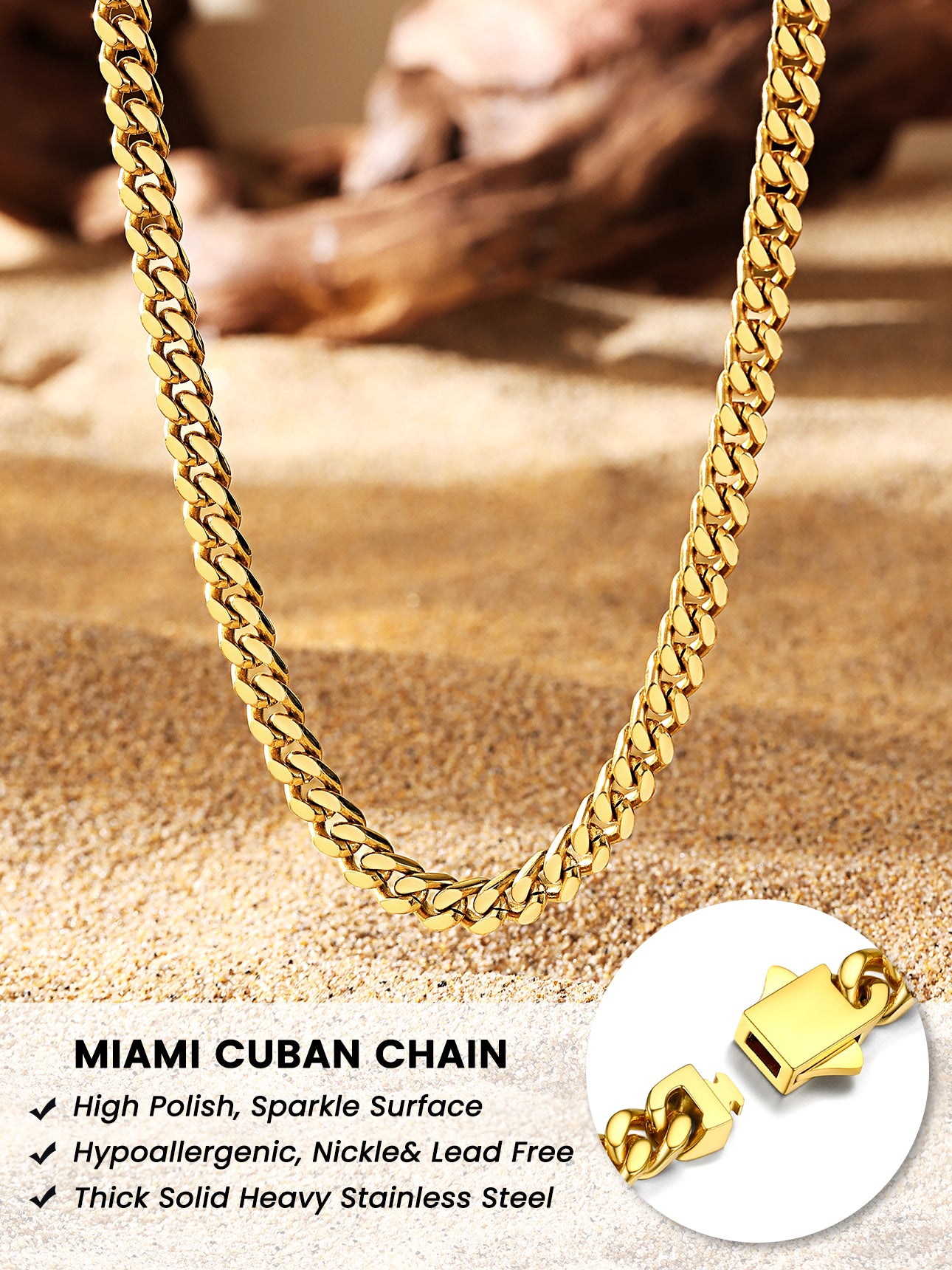 5Mm 18K Gold Filled Cuban Chain Necklaces, 30 Inch Heavy Chunky Stainless Steel Curb Necklace Hip Hop Punk Jewelry for Women